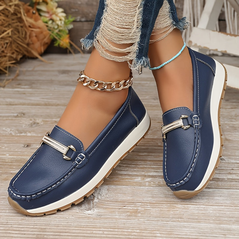 Women's Slip-On Loafers Faux Leather Casual TPR Sole Round Toe Autumn Shoes