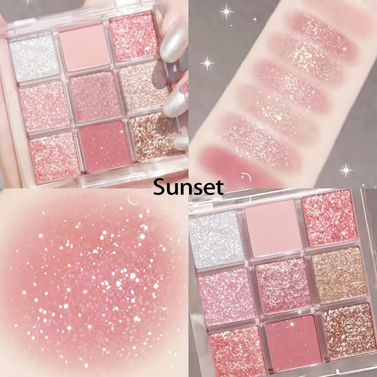 Paleta de sombras de ojos para mujer, paleta de 9 colores, cielo estrellado, mate, brillo, glitter, maquillaje