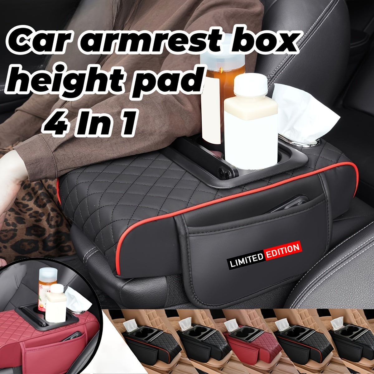Car Armrest Cushion Center Console Protector With Tissue Box and Cup Holder Storage