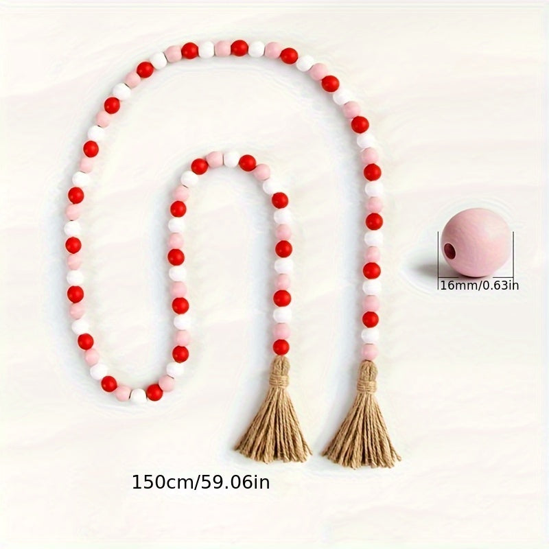 Rustic Farmhouse Beads Garland with Tassels for Mantel Decor Eco-Friendly Wooden Wreath