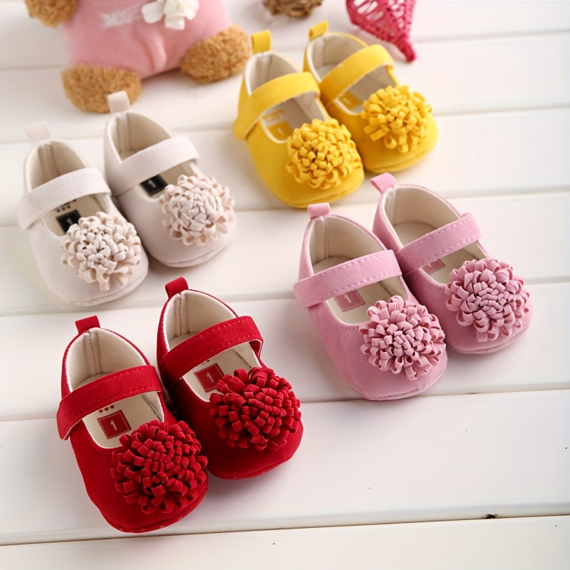 Girls Baby Shoes for First Steps Spring and Autumn Fabric Soft Sole with Flower Decorations