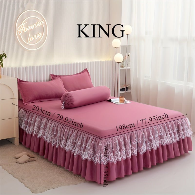 Элегантный 3-частный комплект на кровать с двойным кружевом - включает 1 накидку на кровать и 2 наволочки, однотонного цвета. Нескользящий и идеально подходящий для всех сезонов, этот комплект можно стирать в машинке для легкого ухода.