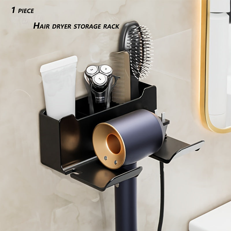 Wall-Mounted Plastic Hair Dryer Holder No Punching Bathroom Storage Rack