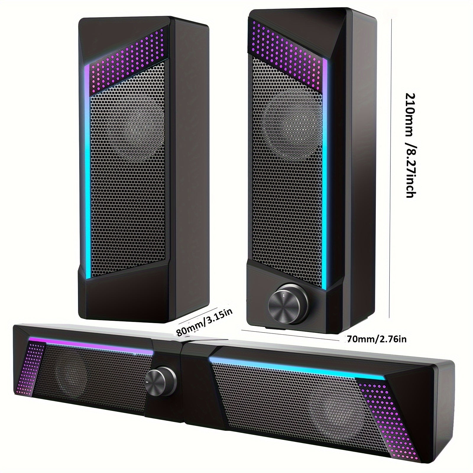 2-in-1 Computer Speaker with Iron Mesh and RGB Light for Gaming and Music