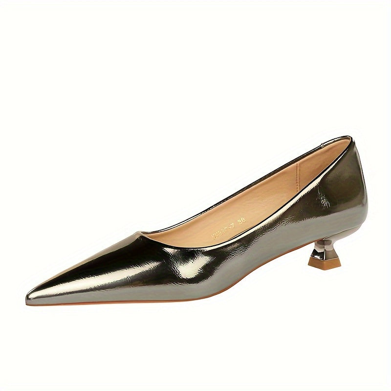 Women Leather Pointed Toe Pumps Low Heel Spring Autumn Party Shoes