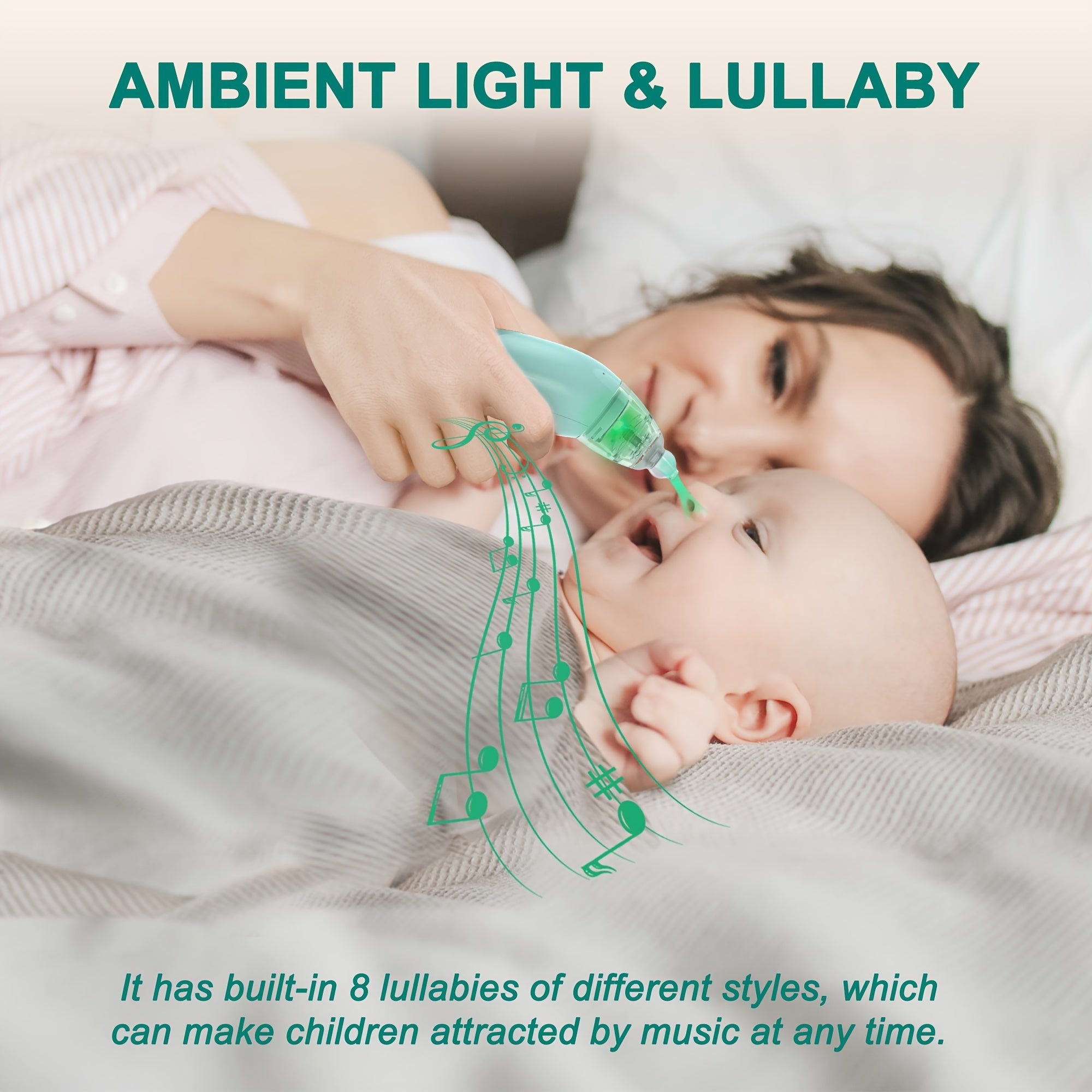 Electric Nose Sucker for Babies with Music Light, 3 Silicone Tips, Adjustable Suction