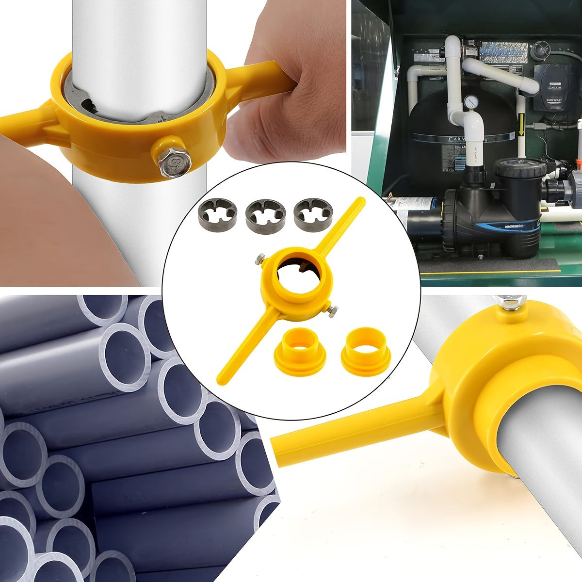 6-Piece PVC Pipe Threader Plumbing Tool Kit with 1/2, 3/4, and 1 Inch Dies