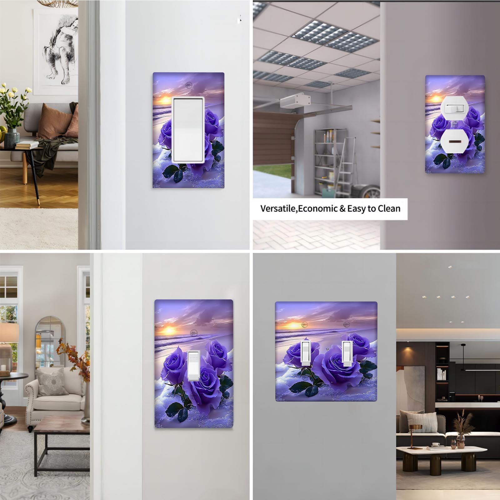Lavender Purple Rose Wall Plate Cover with Socket Switch Decor for Indoor and Outdoor Use