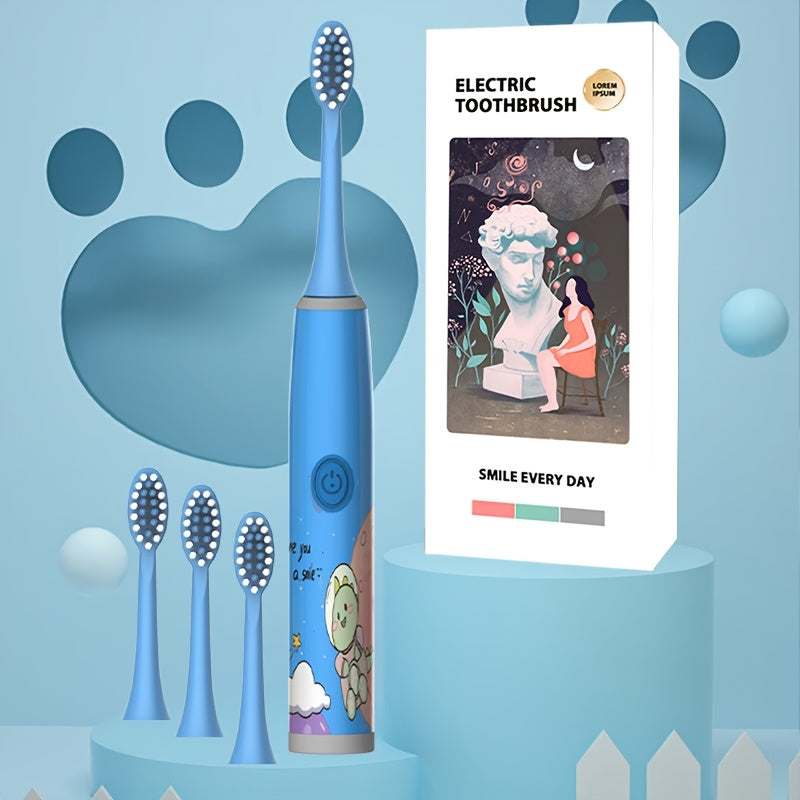 Bolalar uchun elektr tish cho'tkasi yumshoq cho'tka sochlari batareya uslubi kosmik dizayni 4-8 ta cho'tka boshlarini o'z ichiga oladi