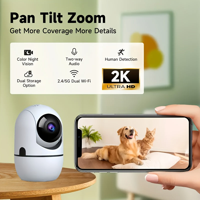 Cámara de seguridad WiFi 1080P con vista panorámica de 355°, detección de movimiento, audio bidireccional, visión nocturna, para interior y exterior