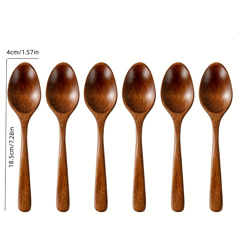 Set of 3 or 6 Small Wooden Cooking Spoons 18.49 cm Non-Stick Stirring Tasting