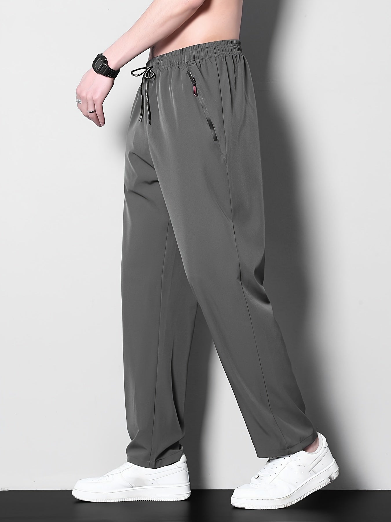 Pantalones deportivos de poliéster de talla grande para hombre con ligero estiramiento, color sólido, casual para primavera y verano