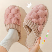 Unisex Plaid Faux Fur Slippers All-Season Indoor Non-Slip House Shoes