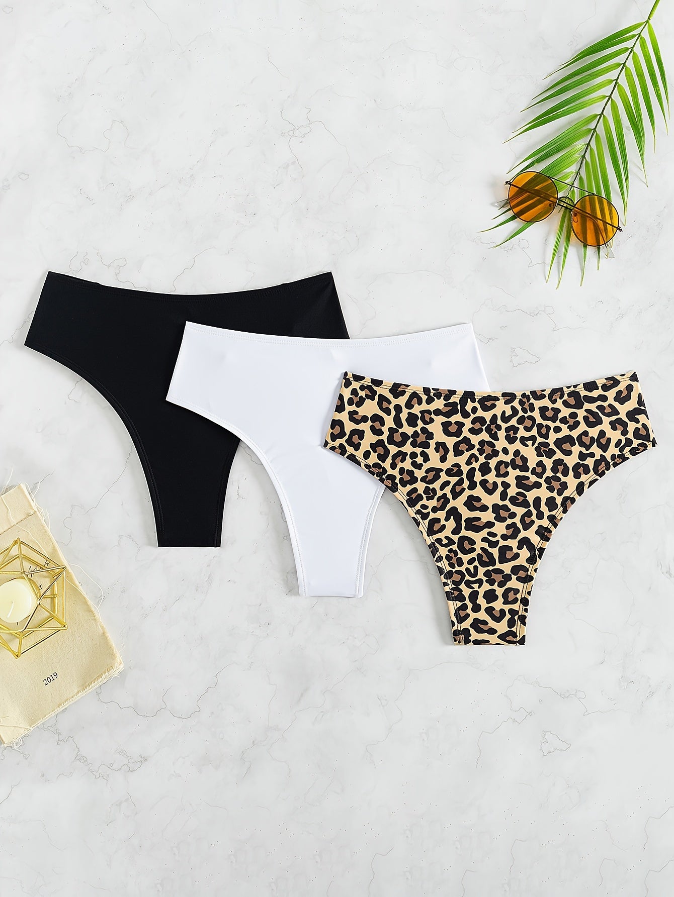 Women's High Stretch Nylon Thongs Solid Color Ruched Pack of 3