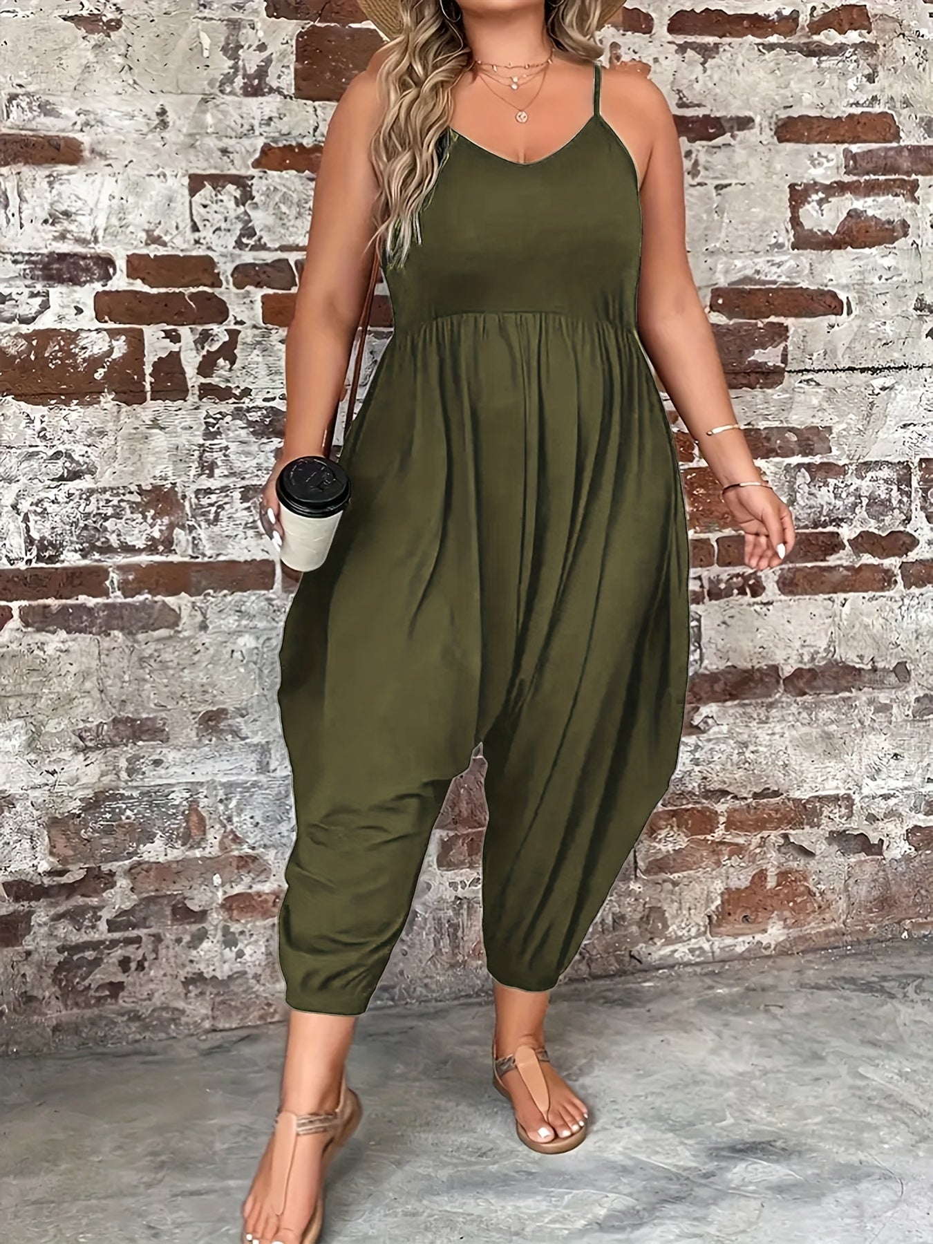 Women's Plus Size Sleeveless Off-Shoulder Jumpsuit Polyester Spandex Casual Romper