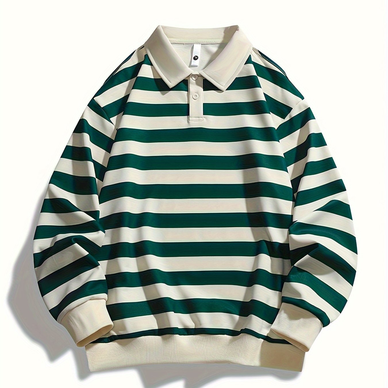 Men's Striped Long Sleeve Polo Shirt Casual Polyester Regular Fit