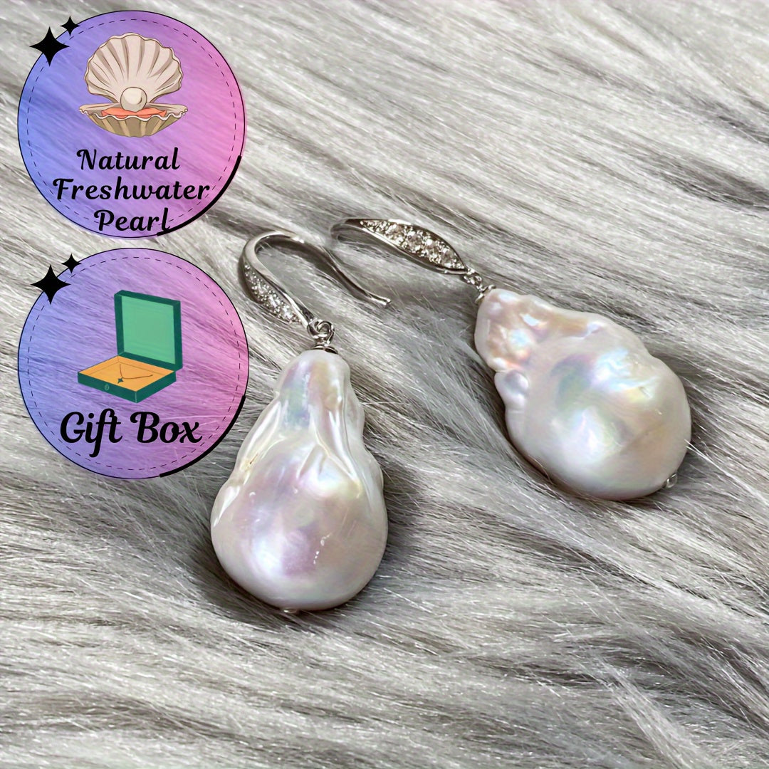 Sterling Silver Pearl Drop Earrings Baroque Style for Special Occasions