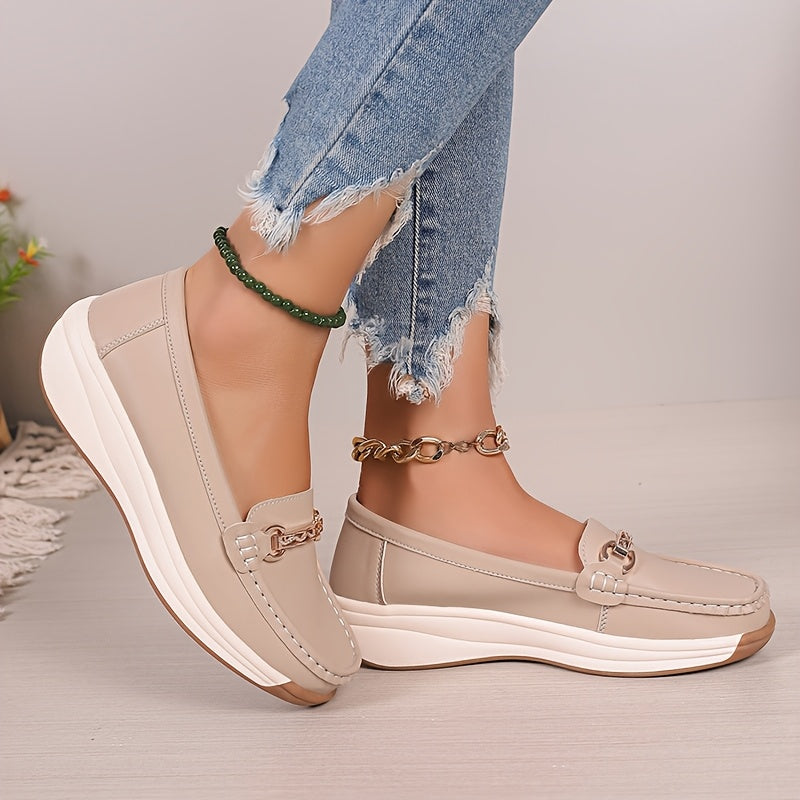 Women's Metal Buckle Loafers Flat Shoes Non Slip Casual Solid Color
