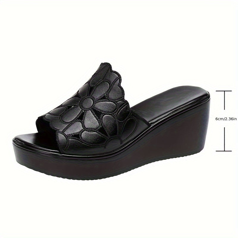 Women's Floral Pattern Slide Sandals with Platform Wedge for Comfortable Walking