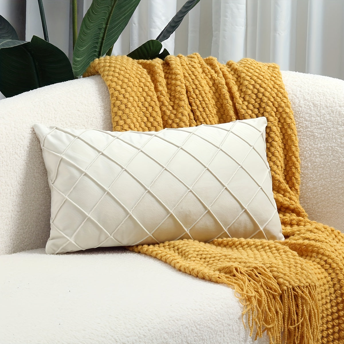 Argyle Polyester Velvet Throw Pillow Cover for Sofa Couch Living Room Decor