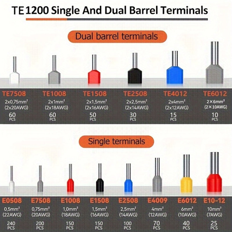 SANJIANG HSC8 10-6A Simni Qisqartirish Asboblari To'plami, Uglerod Po'latidan Yasalgan Tutqich, 1200TA VE Terminal Assortimenti To'plami, Sovuq Press Sim Ulanishlari uchun Oltita Qisqartirish.