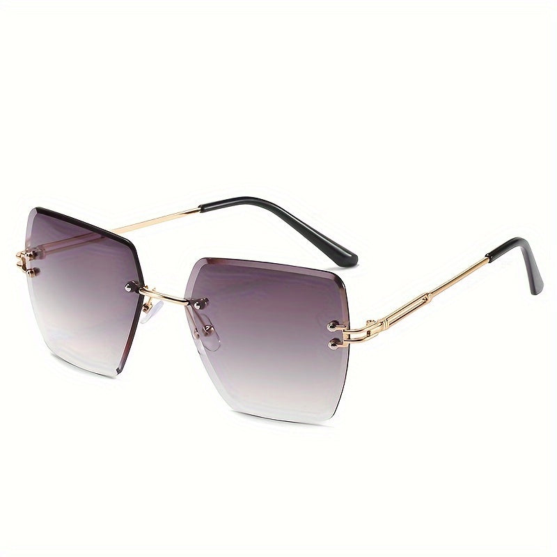 Women's Oversized Rimless Sunglasses with Gradient Lenses and Hollow Out Temples