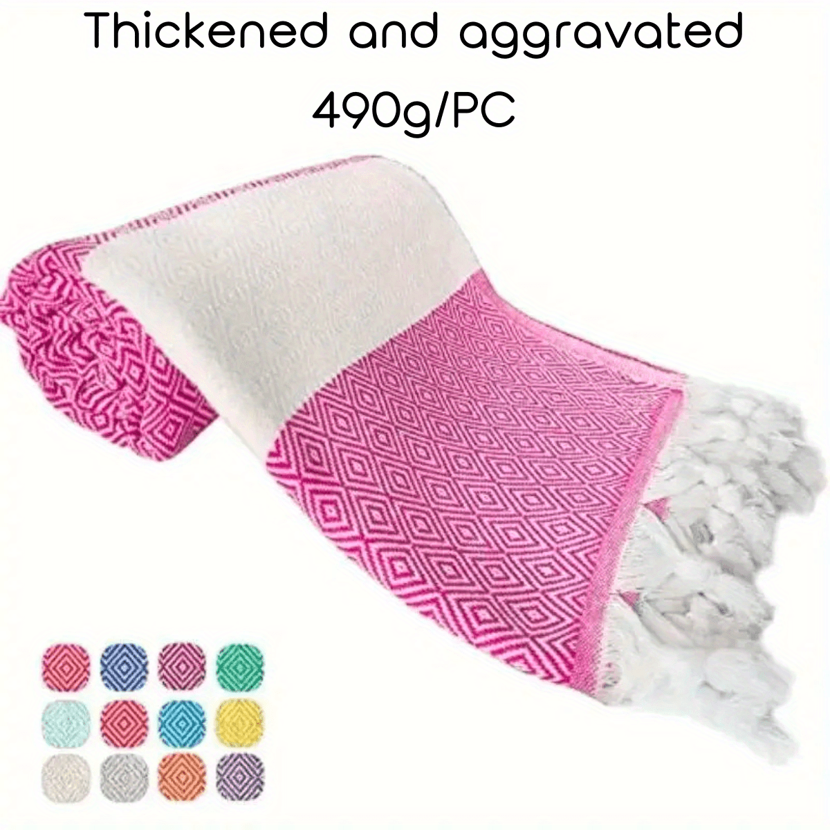 1 dona turk plyaj sochiq, jakardli romb dizayni bilan, tez quriydigan va qumga yopishmaydigan, o'lchami 71" x 39" (100 sm x 180 sm) plyaj va hammomda foydalanish uchun.