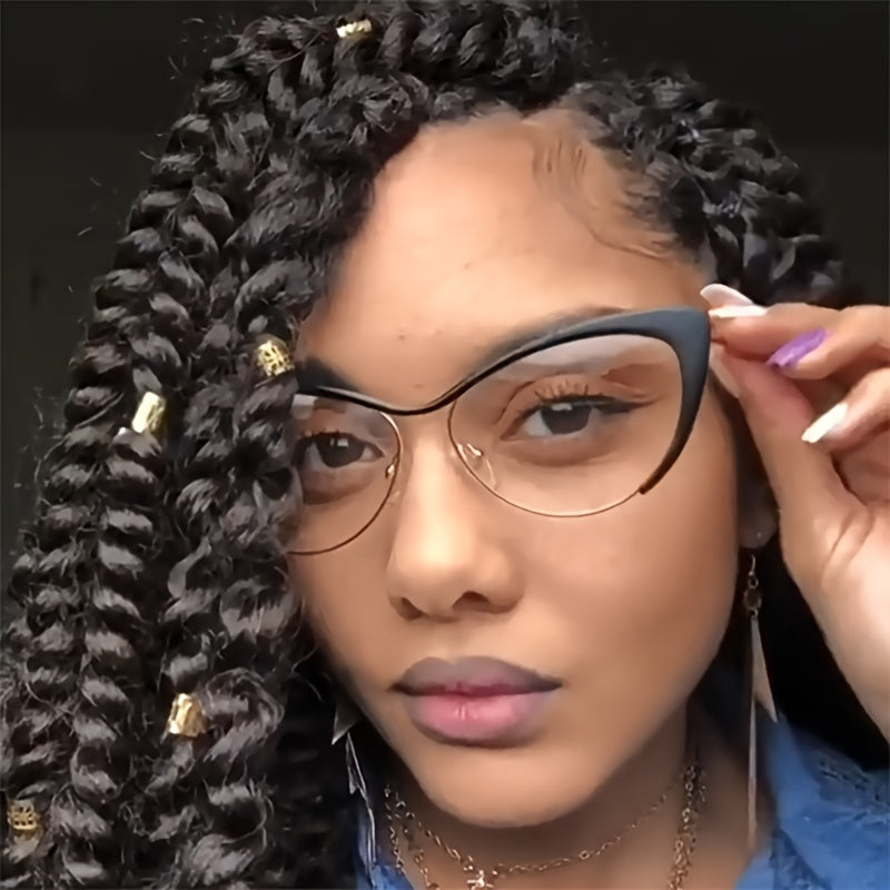 Women's Gold Cat-Eye Glasses with Blue Light Blocking Retro Punk Style