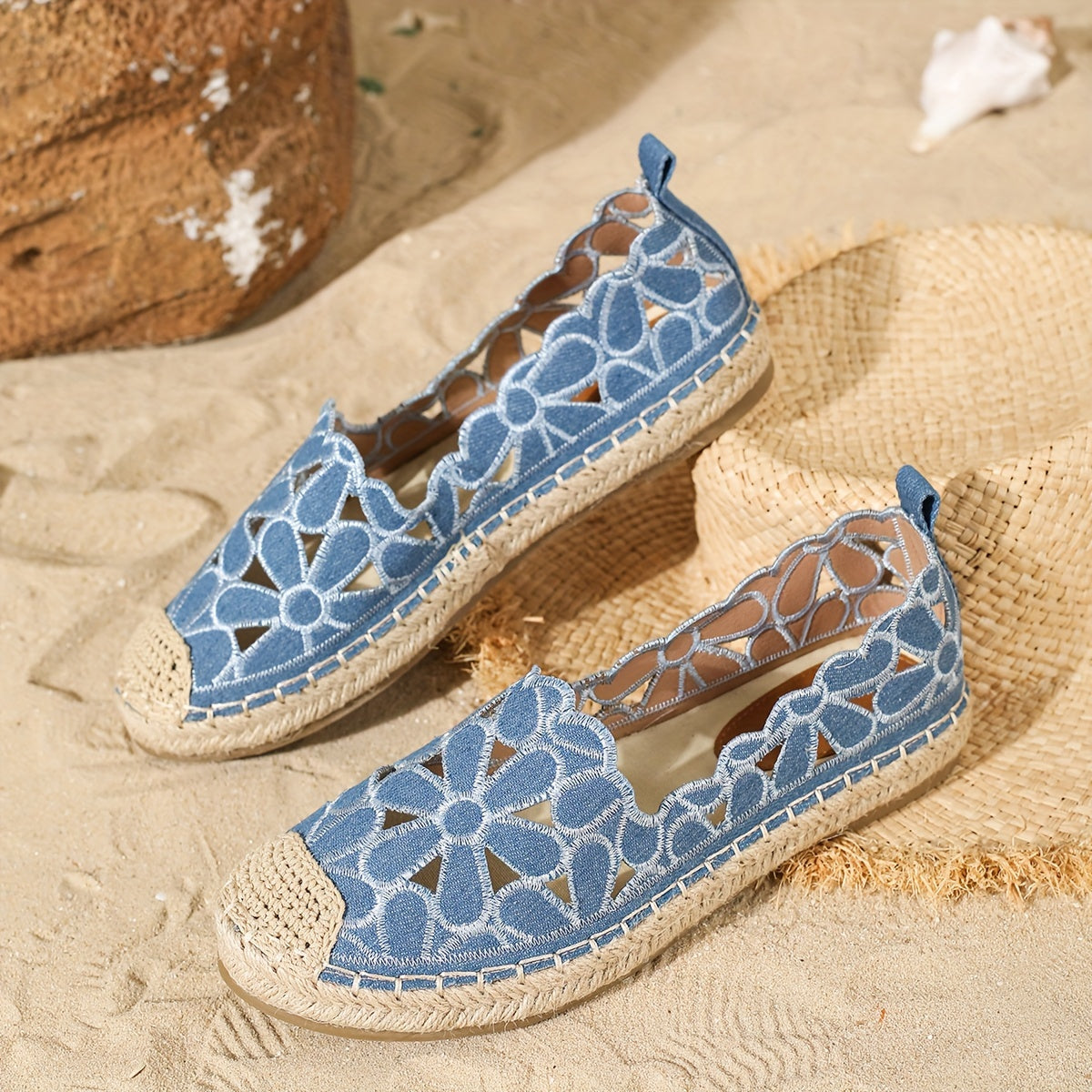 Women Casual Fall Embroidered Floral Flat Shoes Breathable TPR Sole