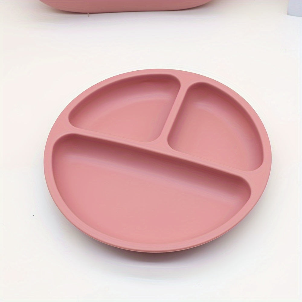 Baby Feeding Set 6 Pieces Silicone Tableware with Bowl Plate Cup Spoon Fork Red