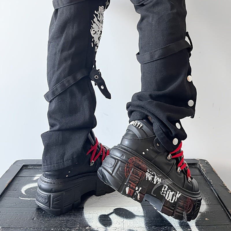 Women's Y2K Punk Platform Ankle Boots Black Synthetic High Heel Shoes