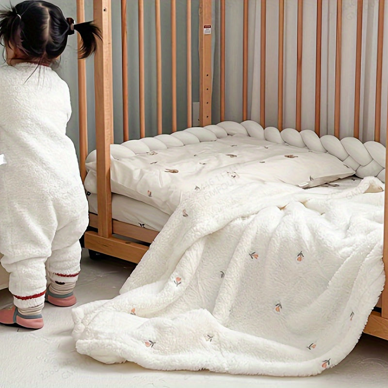 Beige Embroidered Blanket Throw for Warmth and Comfort Versatile Travel Stroller Cover