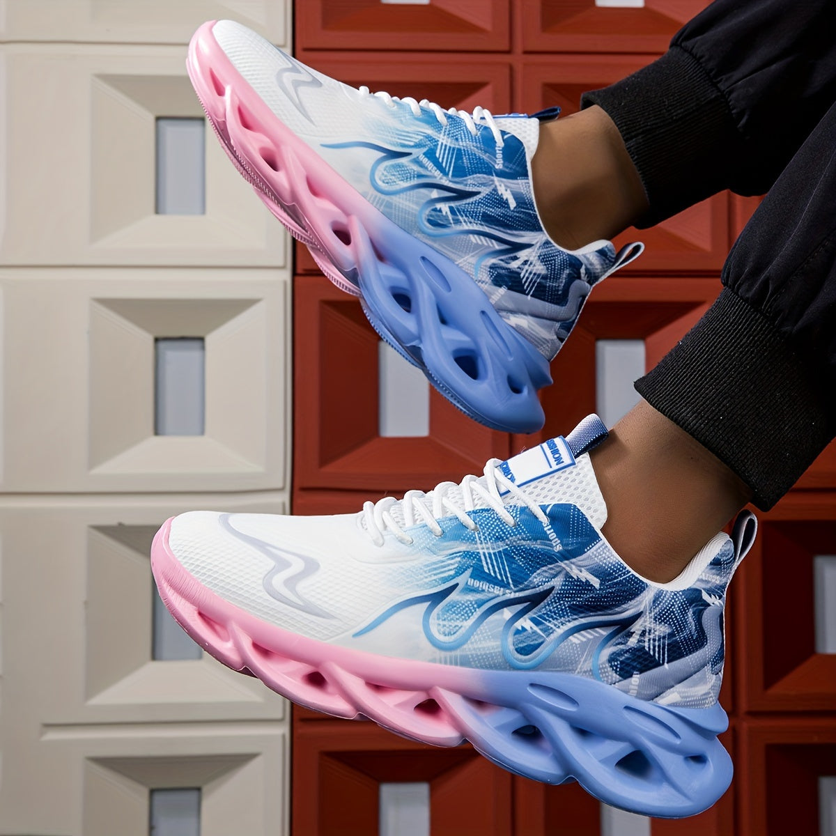 Unisex Lightweight Breathable Running Shoes – Shock Absorbing, White Blue Pink Blue