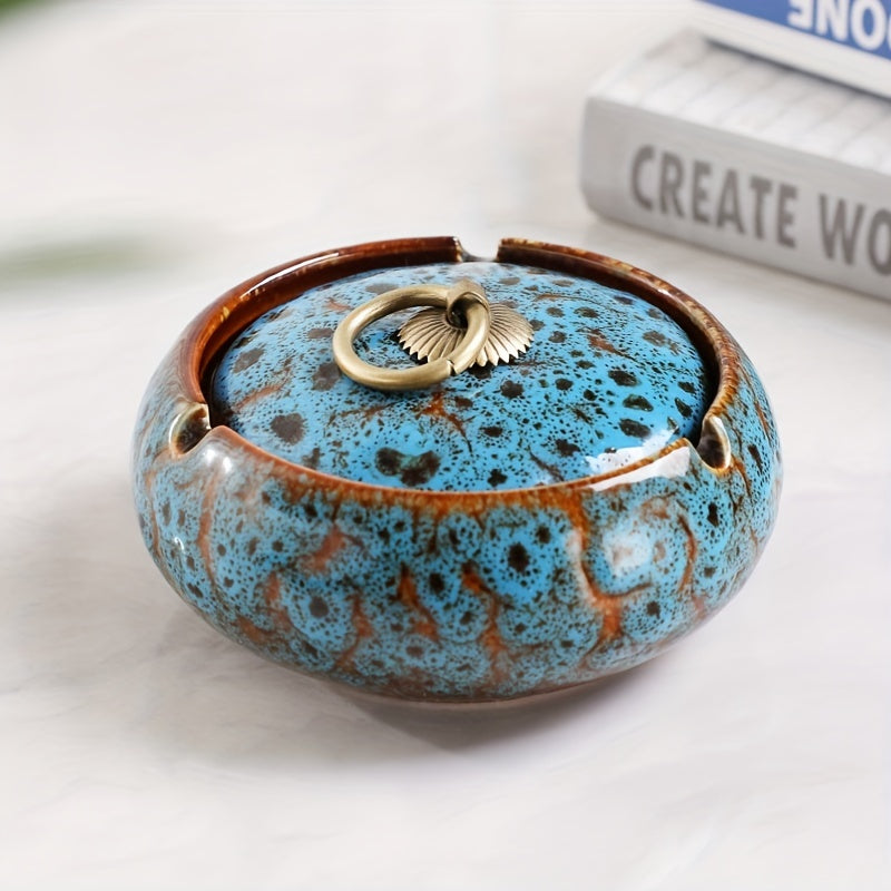 Ceramic Ashtray With Lid Indoor Outdoor Office Living Room Tabletop Smoking Accessory