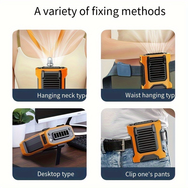 USB Rechargeable Neck Fan with Power Bank, Flashlight, and 3600mAh Battery