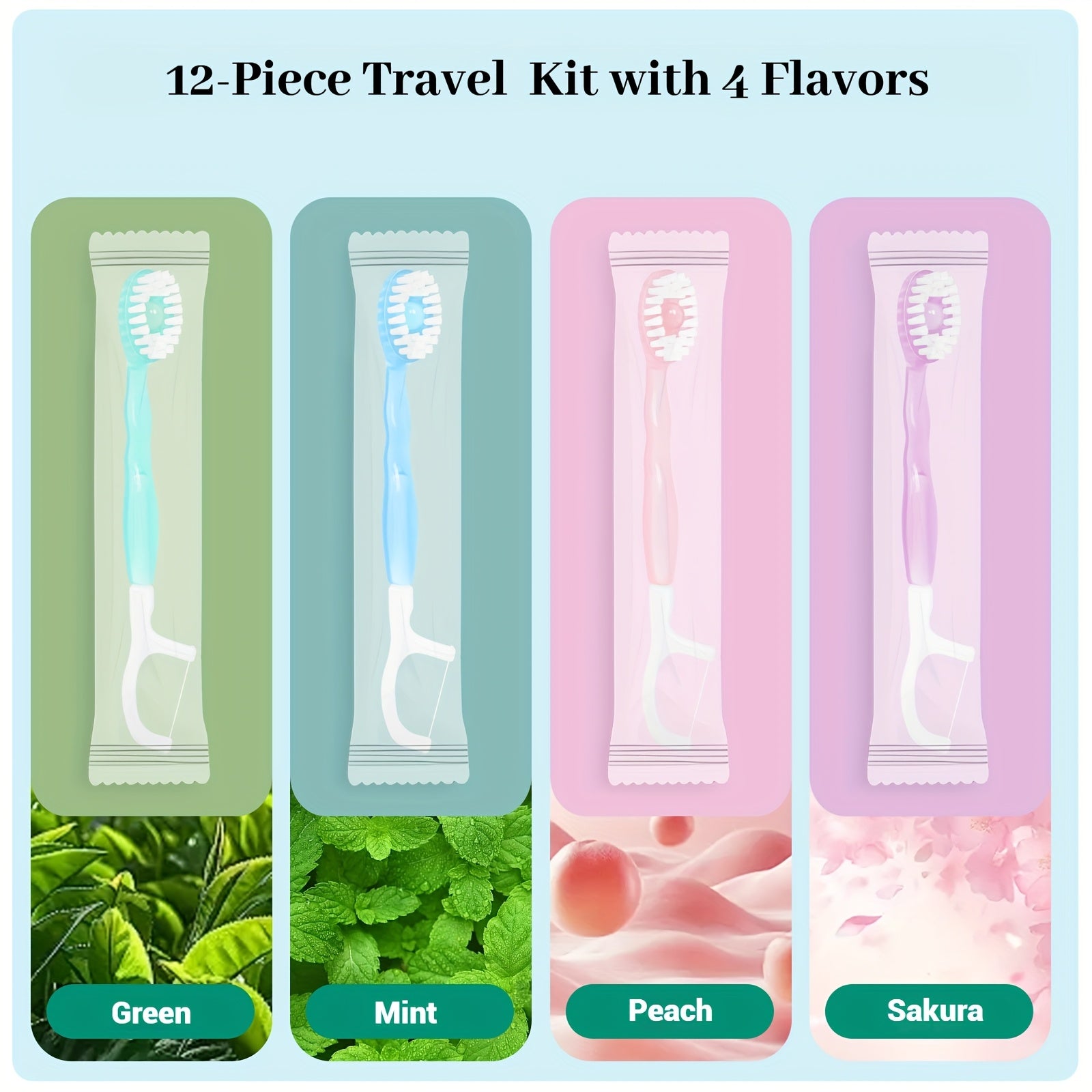 12-Pack Portable Disposable Toothbrushes, 4 Flavors, Multi-Purpose