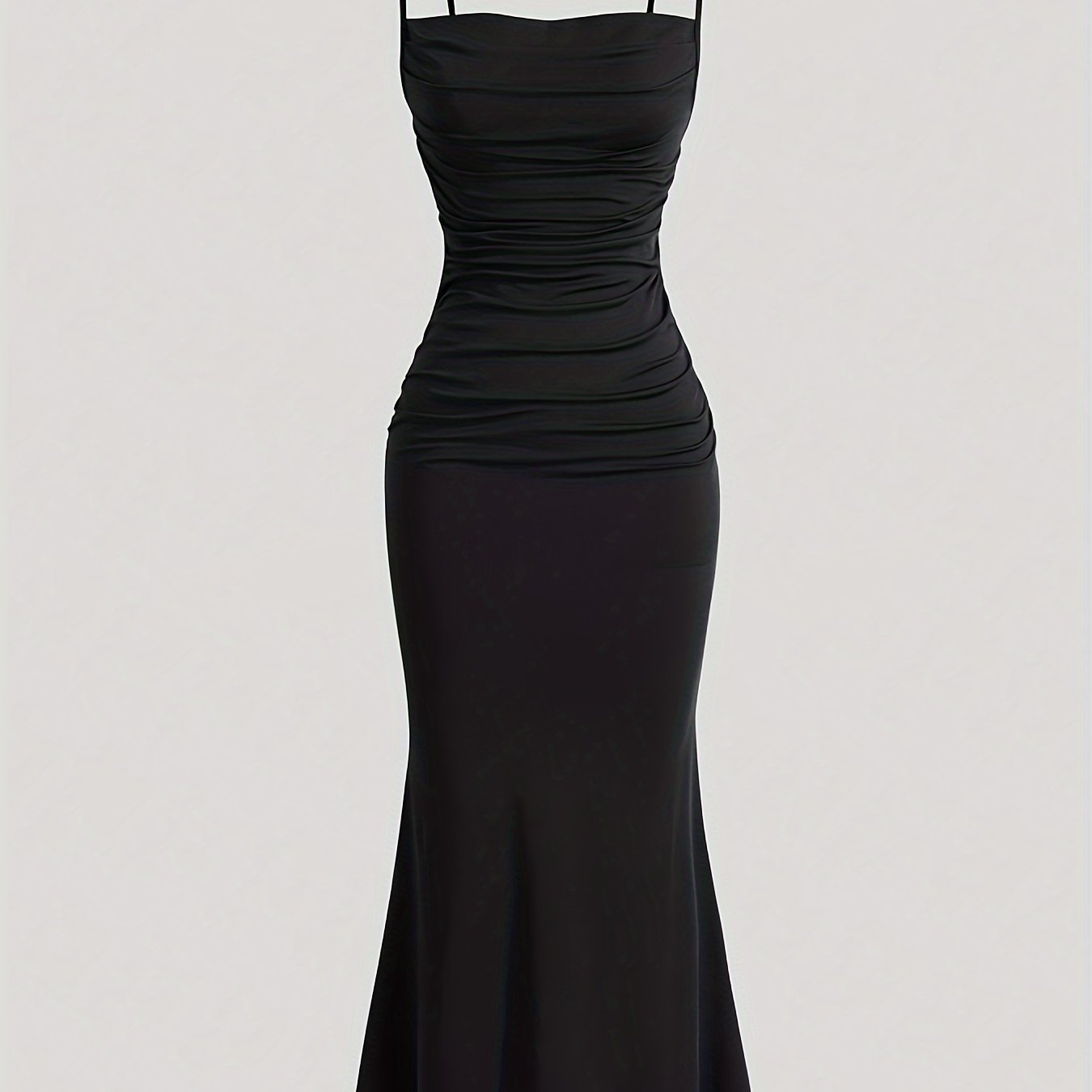 Women's Spaghetti Strap Mermaid Dress Solid Color Summer Fit and Flare Polyester