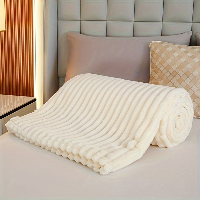 Cozy Lambswool Throw Blanket Beige Ultra-Soft Taffeta Rolled Edges for Sofa Bed Travel