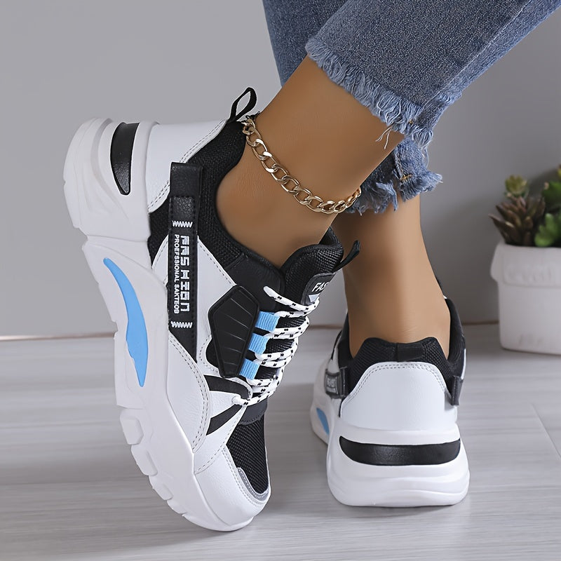 Women's Colorblock Casual Sneakers Lace-Up Platform Shoes Lightweight Comfort