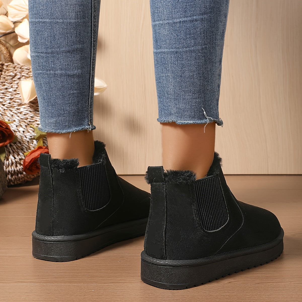 Women Fluffy Snow Boots Solid Color Winter Plush Lined Warm Shoes