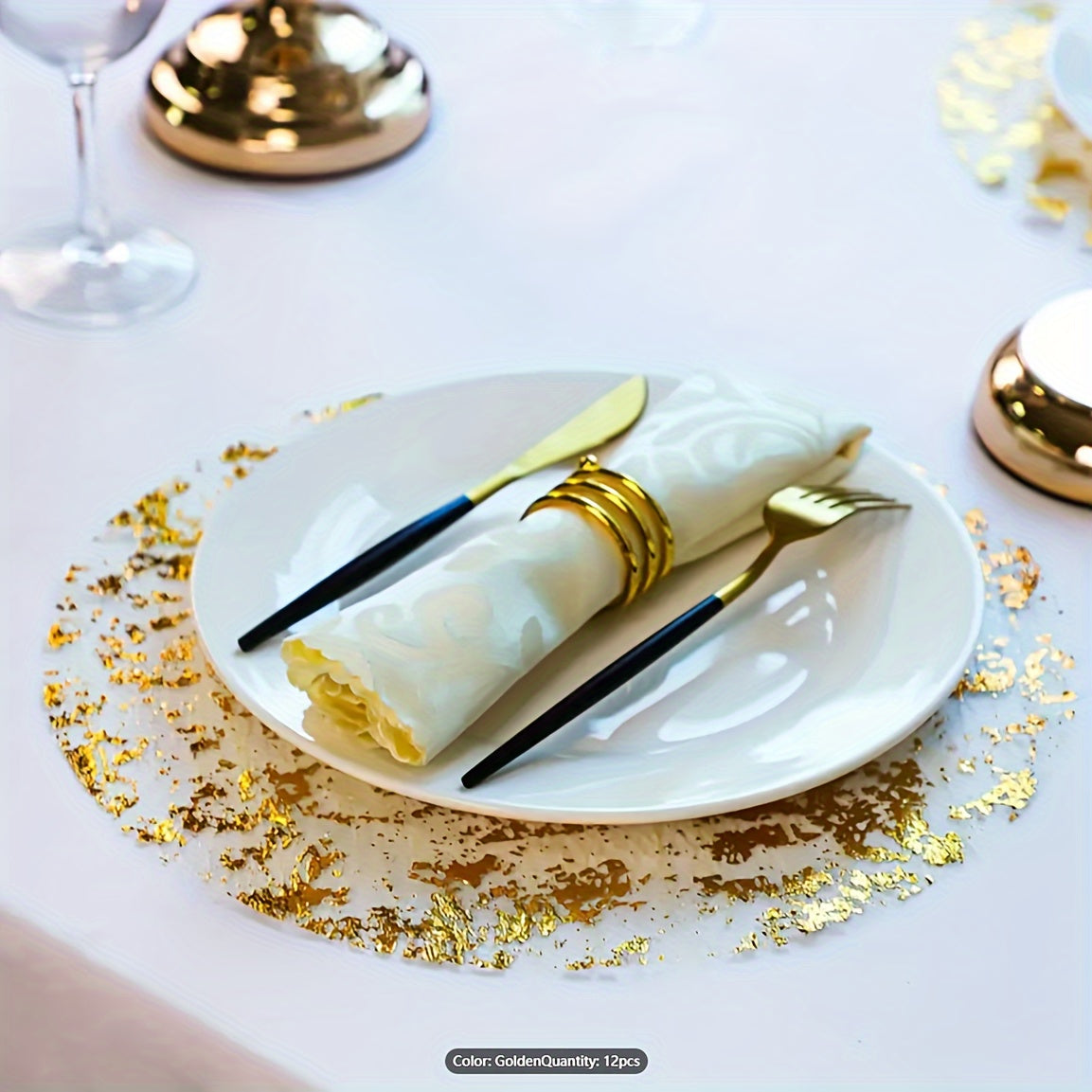 Set of 12 Gold Foil Round Disposable Placemats 33cm for Dining Wedding Party