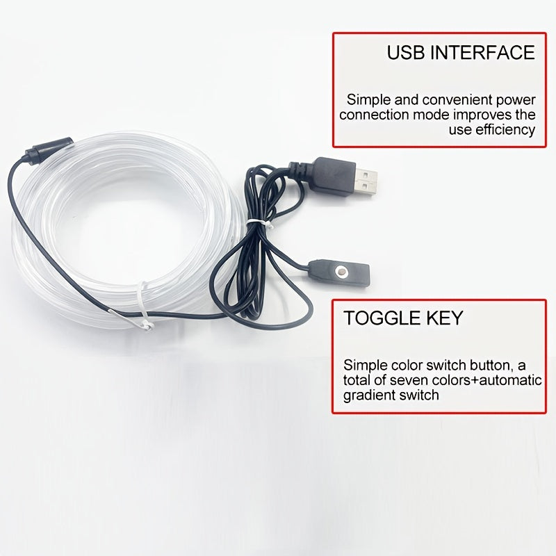 Tira de iluminación ambiental para coche con LED RGB de 7 colores flexible, 3M