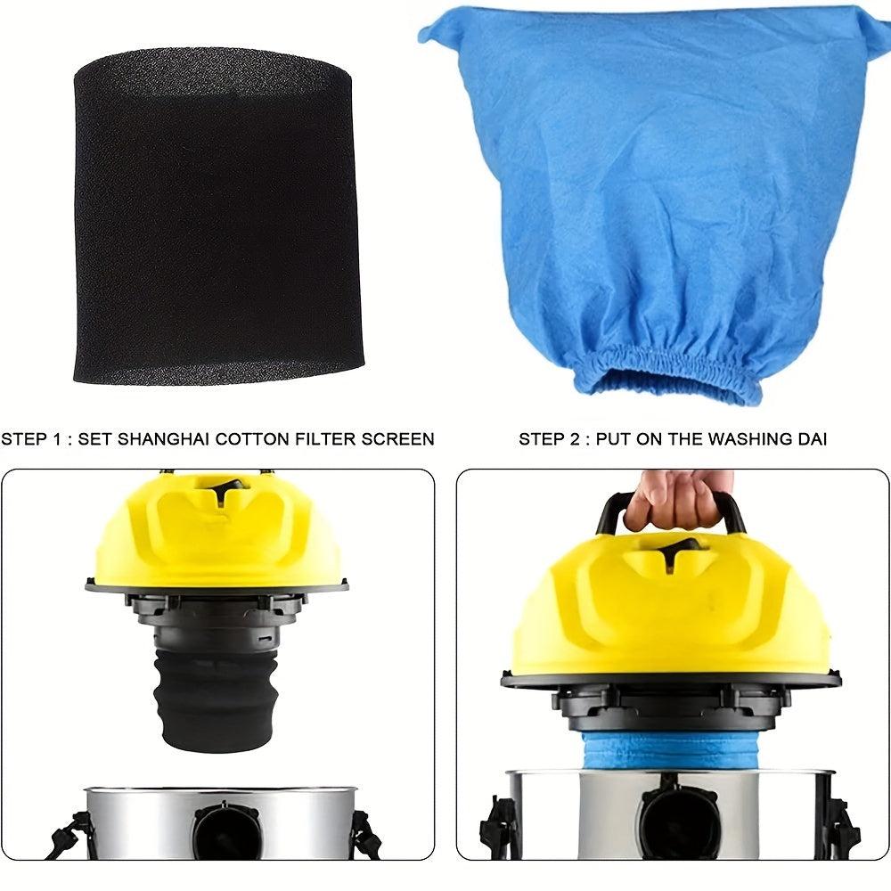 Karcher MV1/WD1/WD2/WD3 seriyali changyutgichlar uchun mustahkam mato sumkasi va ko'pik qopqoq almashtirish filtri to'plami - oson o'rnatish uchun yuqori sifatli motorni himoya qilish aksessuarlari, filtr elementlari va sumka qismlarini o'z ichiga oladi.