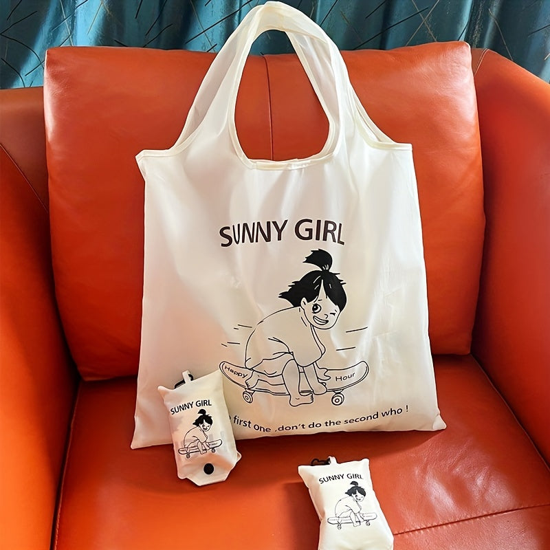 Qayta ishlatiladigan Polyester oziq-ovqat sumkasi, multfilm it tasviri bilan, keng, yig‘iladigan tote