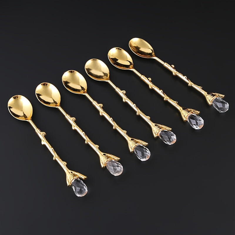 Set of 6 European-Style Light Luxury Iron Spoons with Storage Bucket for Tea Desserts