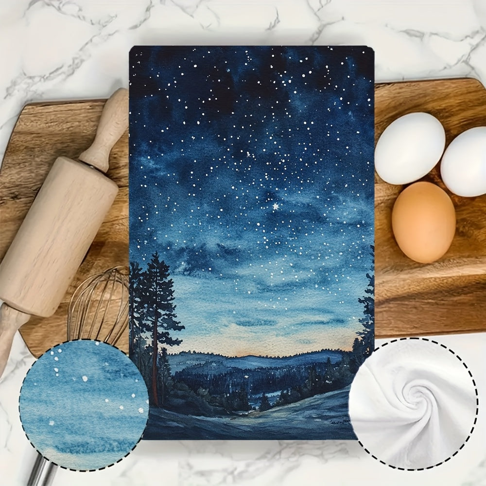 Set of 2 Starry Night Kitchen Towels Ultra Absorbent 40x60 cm Dish Drying