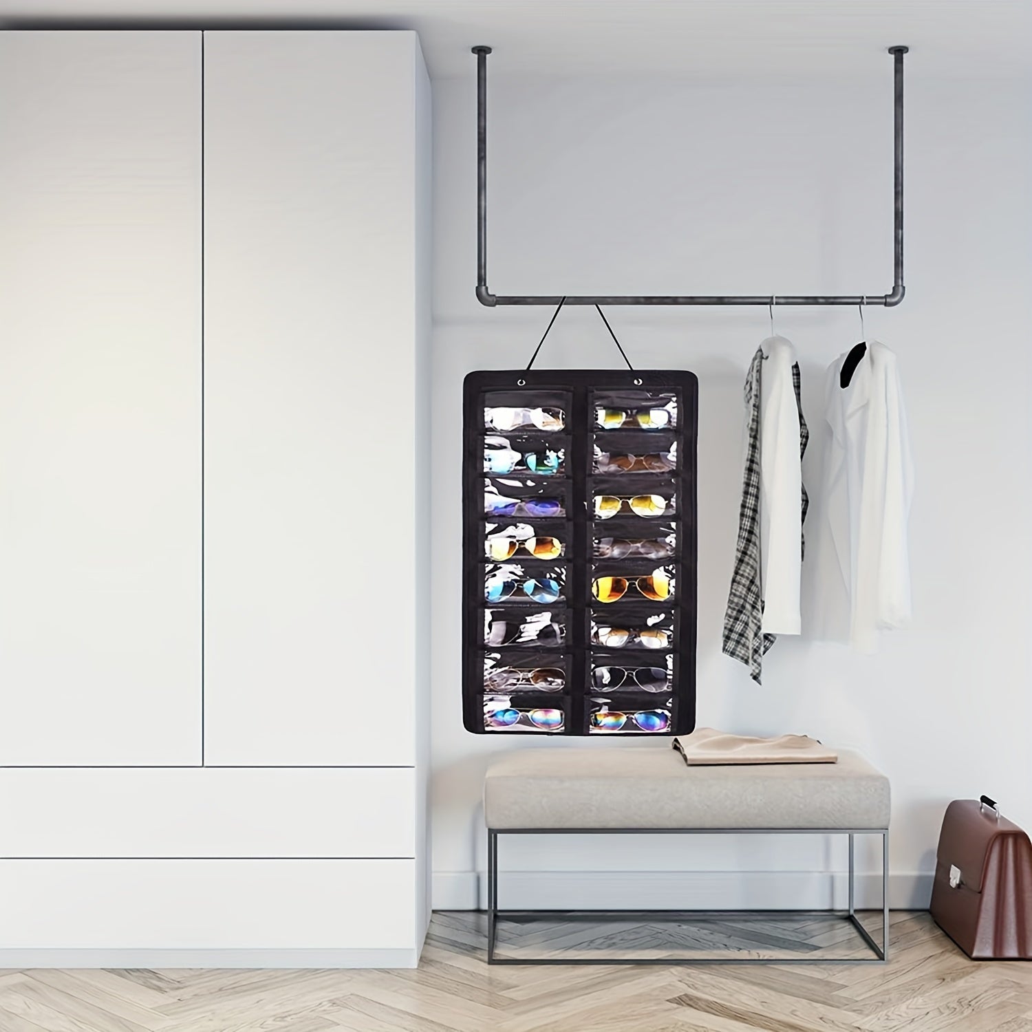 16-Slot Glasses Organizer Wall Pocket Dust-Proof Hanging Storage for Women Accessories