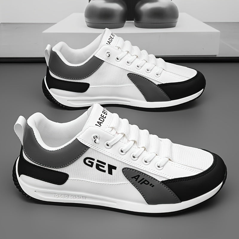 Men's Solid Color Casual Sneakers with Non-Slip Sole and Lace-Up Closure