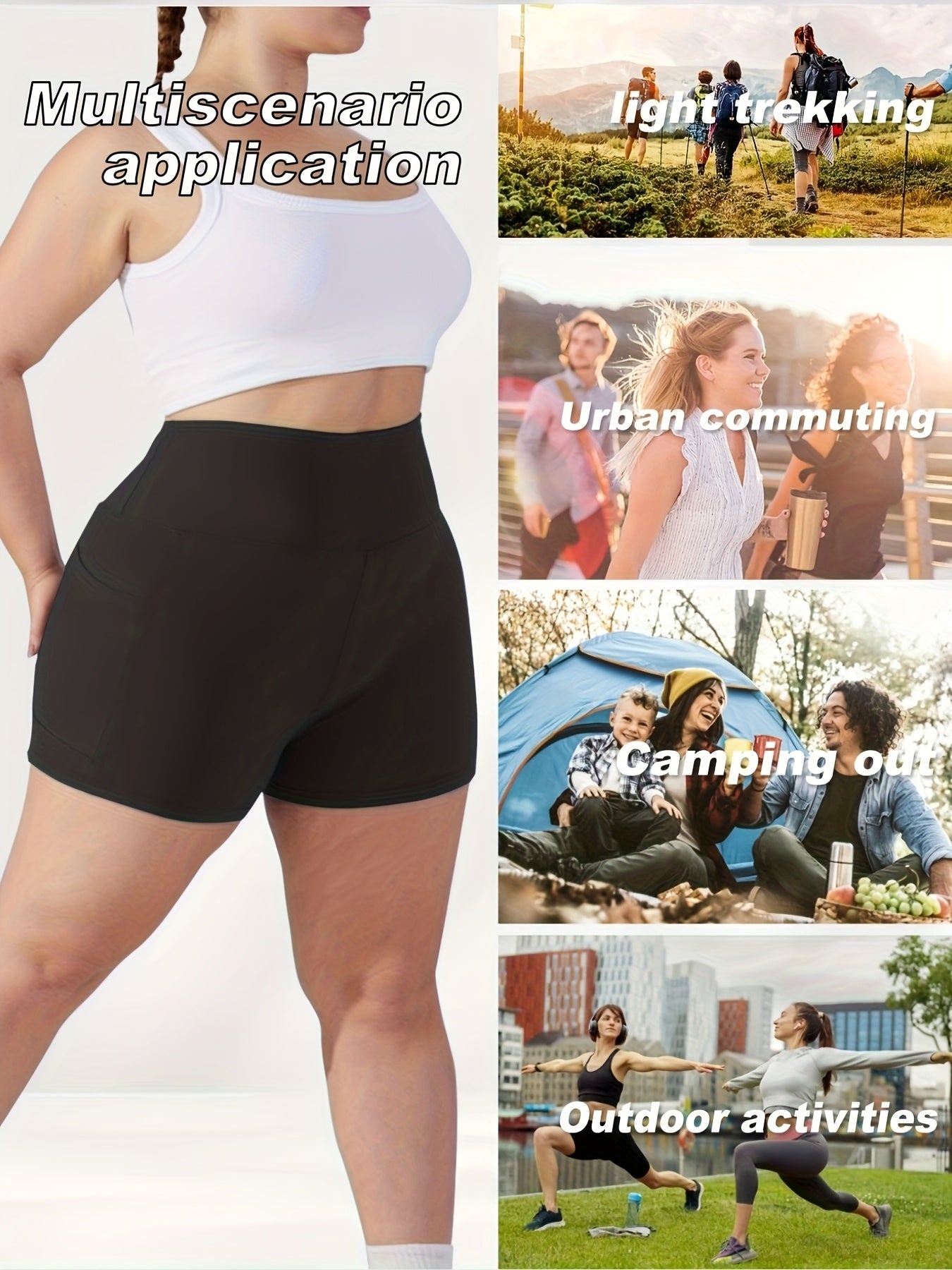 Plus o'lchamli yuqori bel shortlari ayollar uchun polyester elastan bir xil rangli elastik yozgi