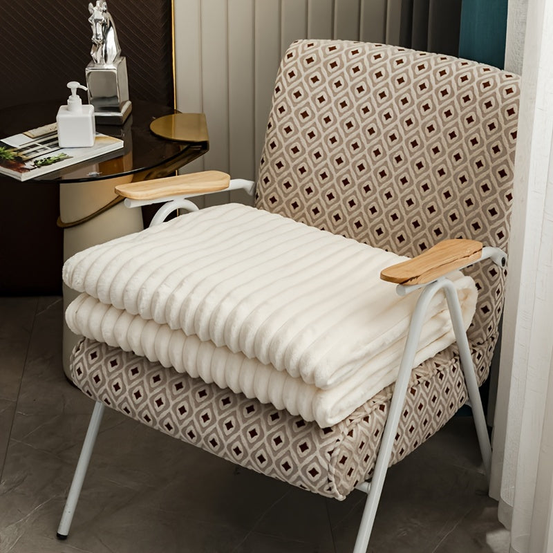 Manta de felpa con rayas Wave Stripe blanca para todas las estaciones, suave y acogedora